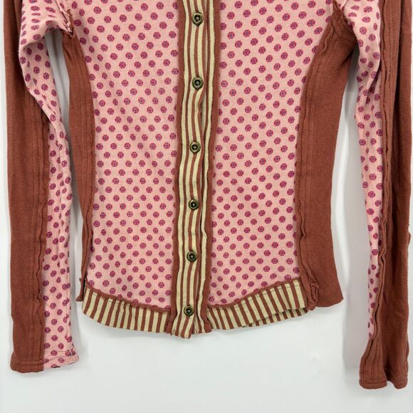 NWT Free People Instant Classic Long Sleeve Patchwork Tee, Sz XS, Button Up Boho - Picture 7 of 12